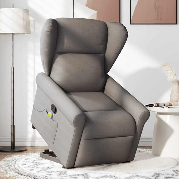 vidaXL Lyftbar massagefåtölj, Taupe, Tyg
