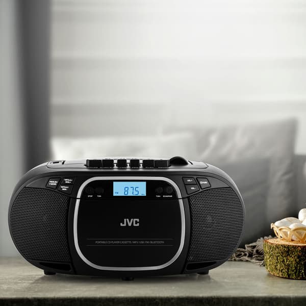 JVC Ghettoblaster RC-E451B Bluetooth 5.0 CD USB FM kassettebånd 2×1.6 W