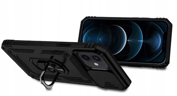 iPhone 12-fodral Slide Armor Defender svart ring + glas