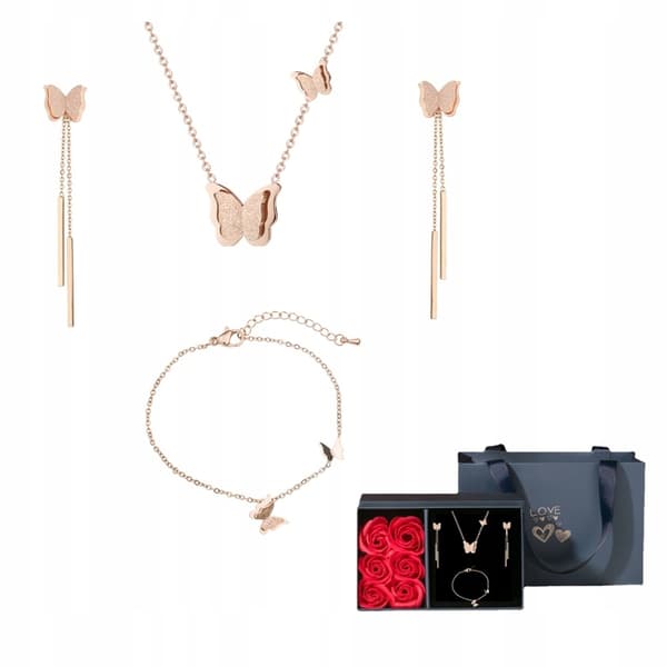 Fjärilsset i roséguld i kirurgiskt stål, elegant presentask