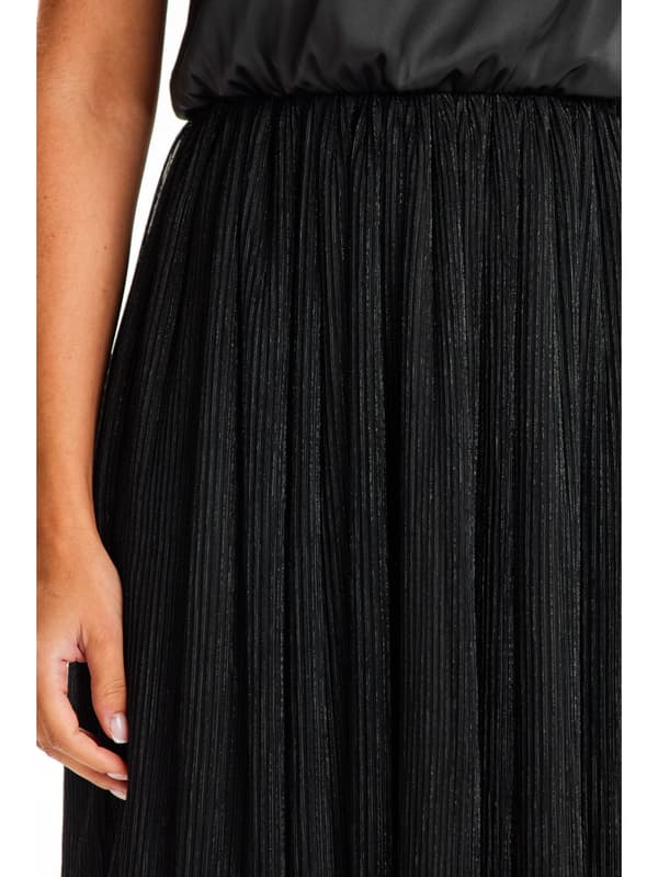 Kimono midi aftenkjole i satin og tyl, sort S