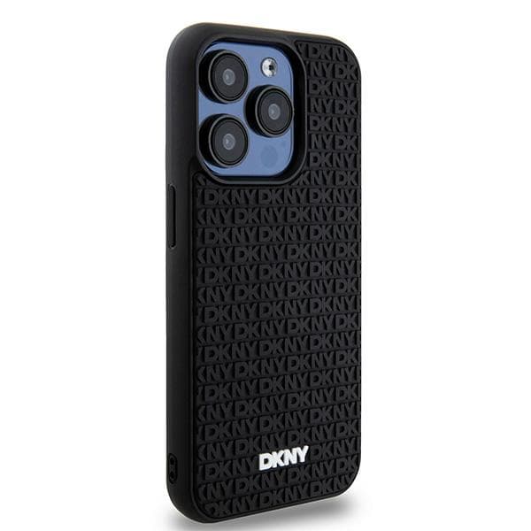 DKNY 3D Rubber Repeat Pattern-skal till iPhone 15 Pro, Svart
