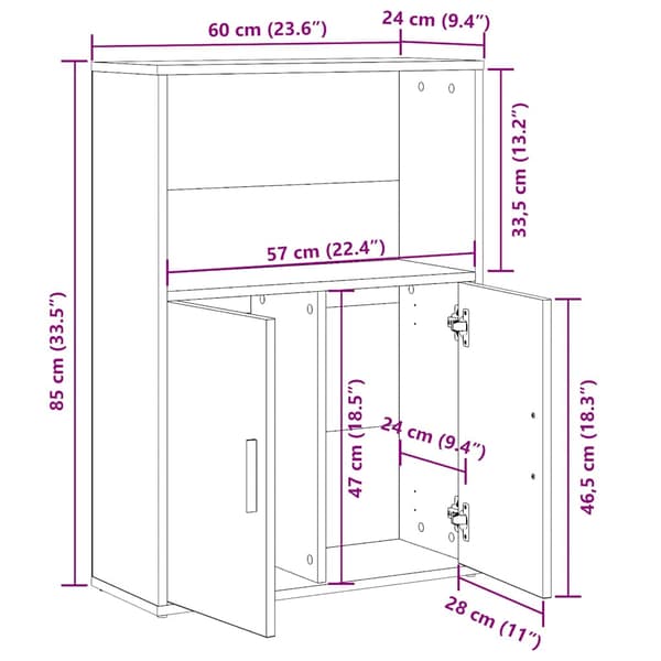 vidaXL bogreol, sort, 60x24x85 cm, træbaseret materiale