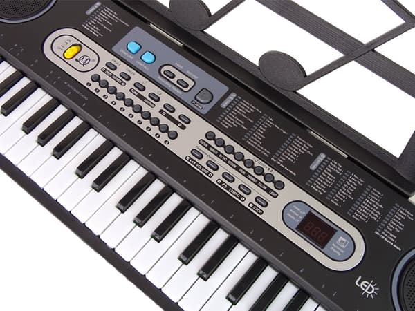 Keyboard med mikrofon, musikinstrument, sort