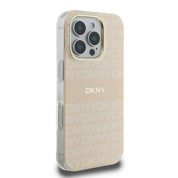 DKNY Repeat Texture Pattern With Randigt Skal till iPhone 16 Pro Max, Rosa