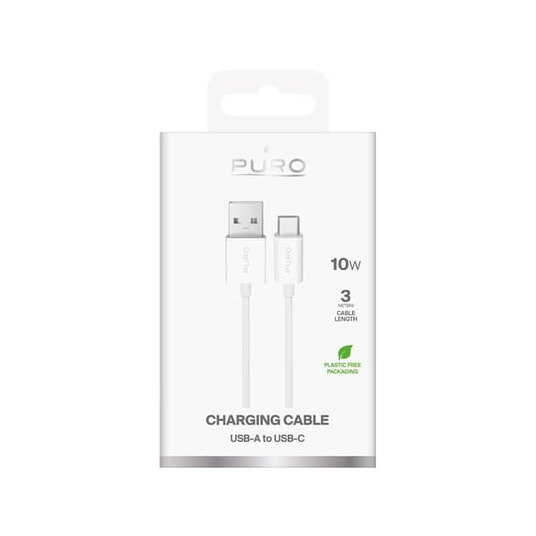 USB-A - USB-C TPE 10W 3m Kabel - Hvid