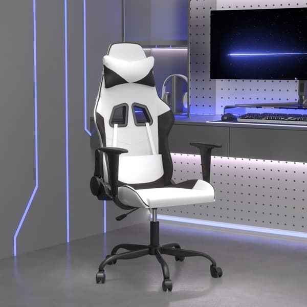 vidaXL massage-gamingstol, sort og hvid, kunstlæder