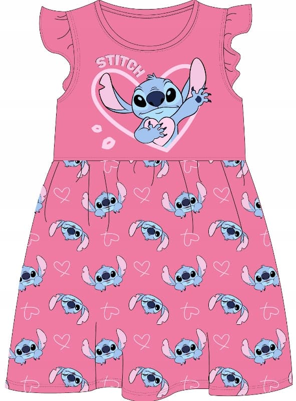 Stitch bomulds sommerkjole med flæser pink 92
