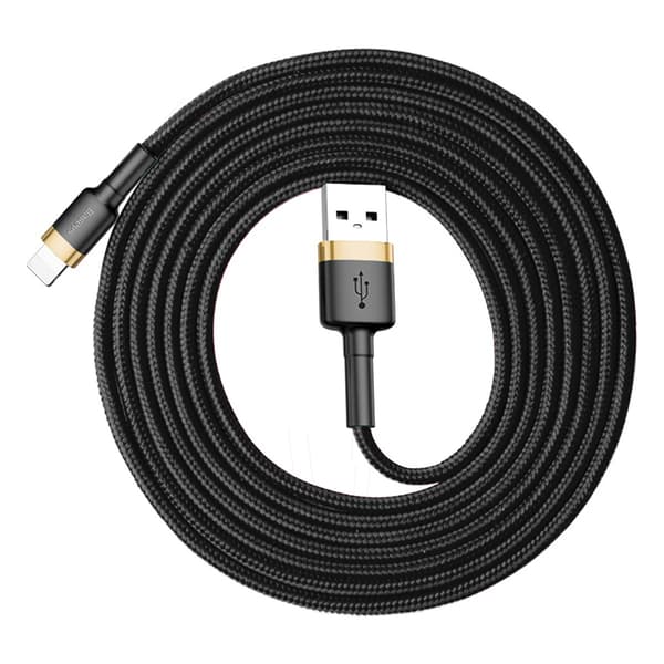 Holdbart Fleksibelt Kabel USB iPhone Lightning QC3.0 1.5A 2M Sort og Guld