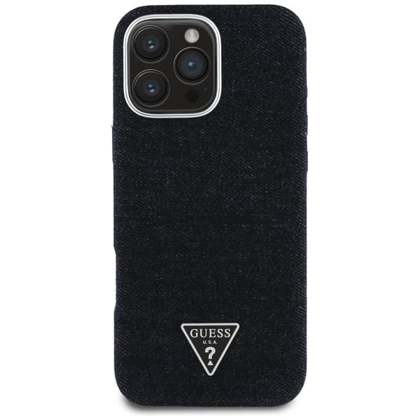 Guess Denim Triangle Logo MagSafe -kotelo iPhone 16 Pro Maxille, musta