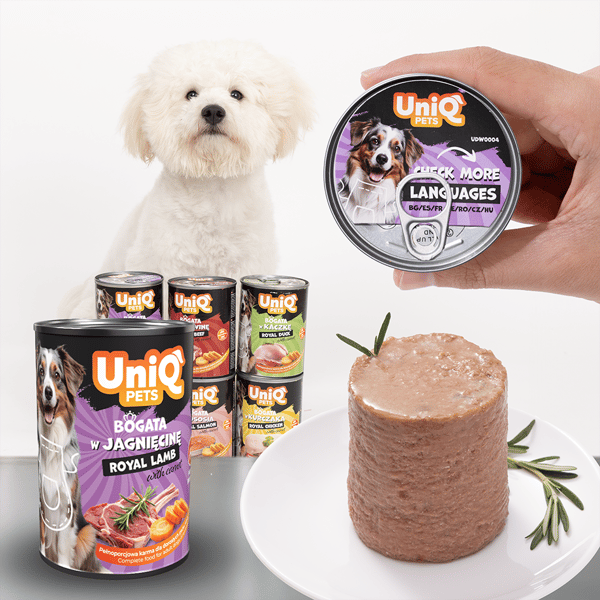 Våtfoder för hundar, burk UniQ Pets Royal Lamb 375g