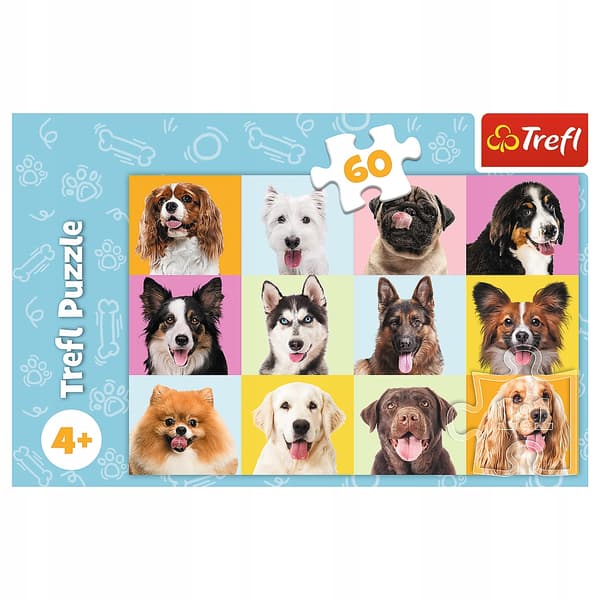 Trefl 60 brikker puslespil søde hunde