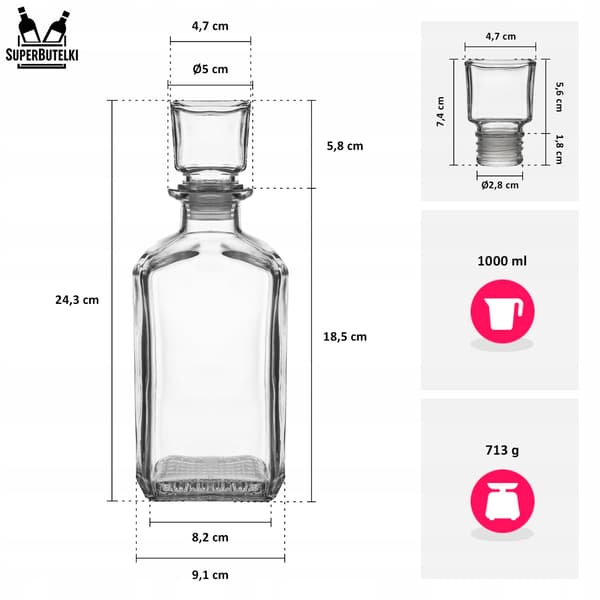 1L glat karaffel med glasprop