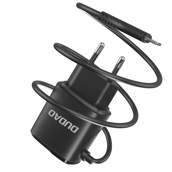 2x USB-vægoplader med indbygget kabel til iPhone Lightning 12W sort