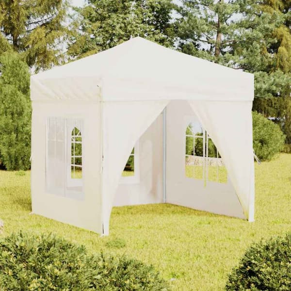vidaXL foldbart festtelt med sider, cremefarvet, 2x2 m