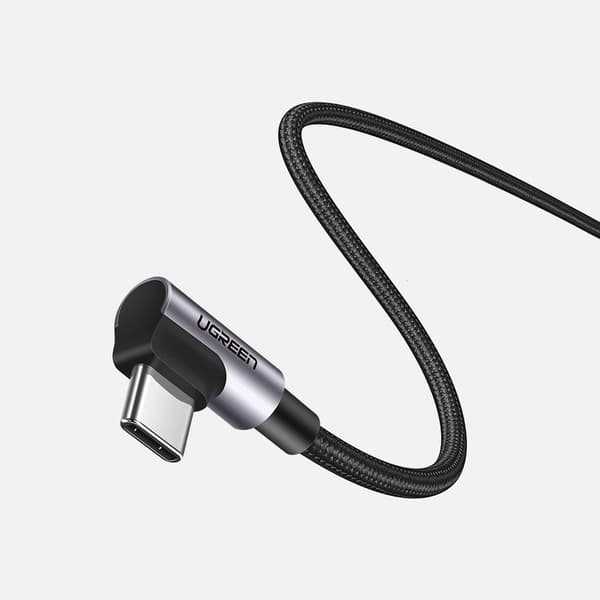 Kulmakaapeli, jossa sivussa USB-C - USB-C -pikalatausliitin 1m - harmaa