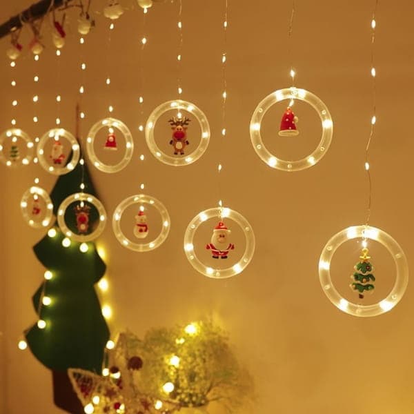 108 LED LYSGARDIN JULELAMPER FARVEDE GLAS FIGURINER GUIRLANDE