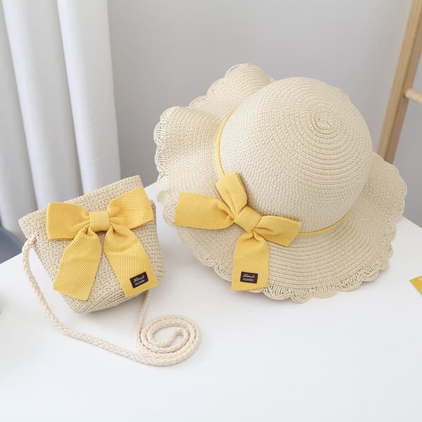 SET med väska och hatt 52 cm för flicka, strå ROsett CZ45