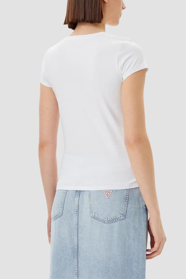Guess Vit Damtröja med Triangelformade Strassar Logotyp M
