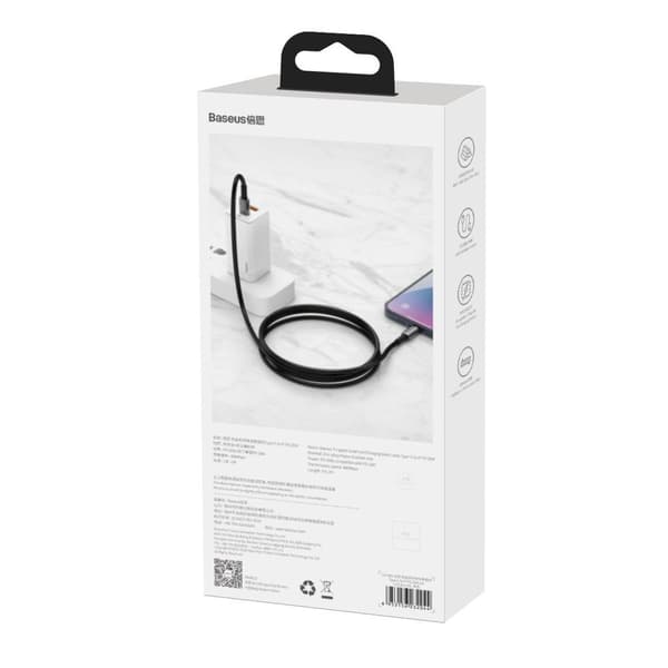 iPhone USB-C -kaapeli - salamannopea lataus 20W 2m - kokomusta