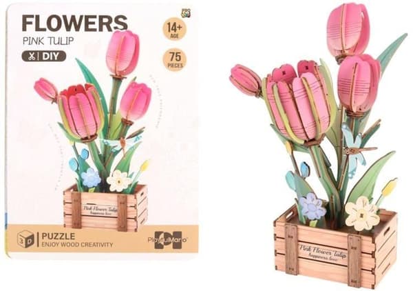 3D træpuslespil blomster tulipaner