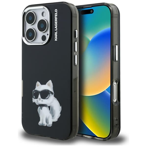 Karl Lagerfeld IML Aquarelle Choupette & Logo-cover til iPhone 16 Pro Max, sort