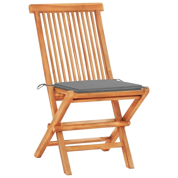 vidaXL 3-delat bistroset, grå kuddar, teak