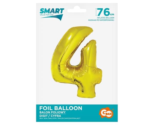 Folieballon nummer 4 guld Smart 76cm