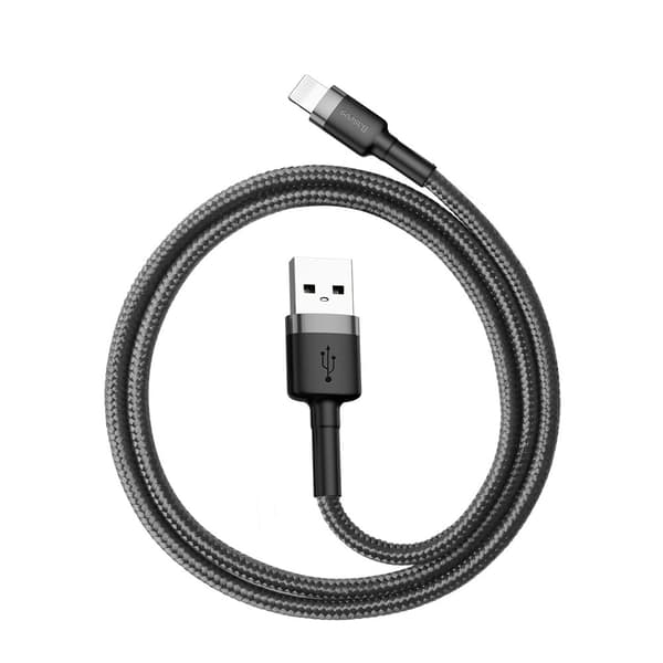 Hållbar flexibel kabel USB iPhone Lightning-kabel QC3.0 2.4A 0.5M svart och grå