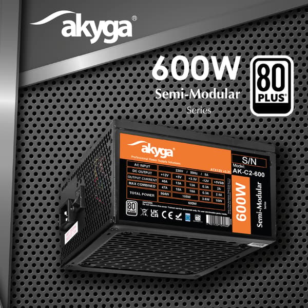 AK-C2-600 600W 80 Plus Semimodulär ATX Nätaggregat