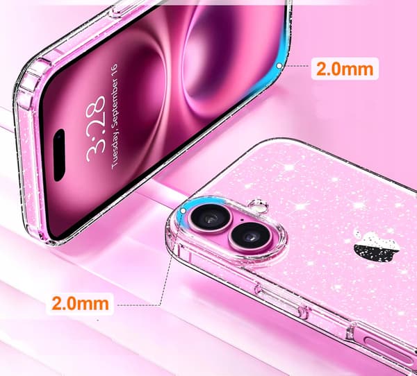ETUI til IPHONE 17 SILIKONE GLITTER SHINE glitter 2mm ETUI + 9H GLAS