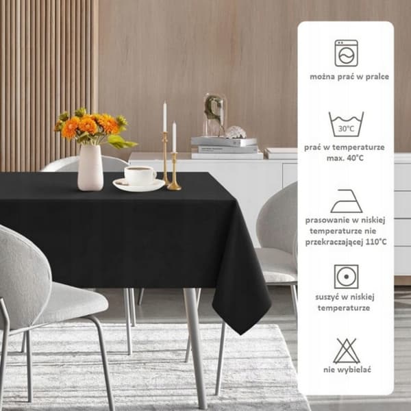 Enfärgad rektangulär bordsduk, 140 x 280 cm, stor, svart.