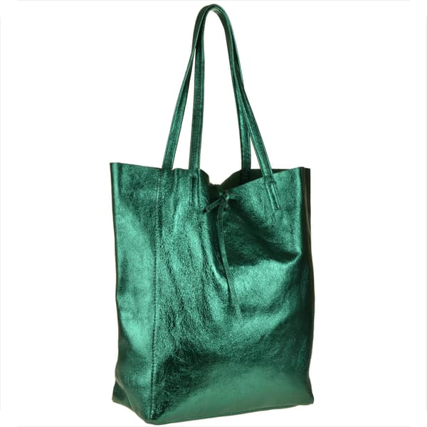 Lätt shoppingväska i läder, metallicgrön