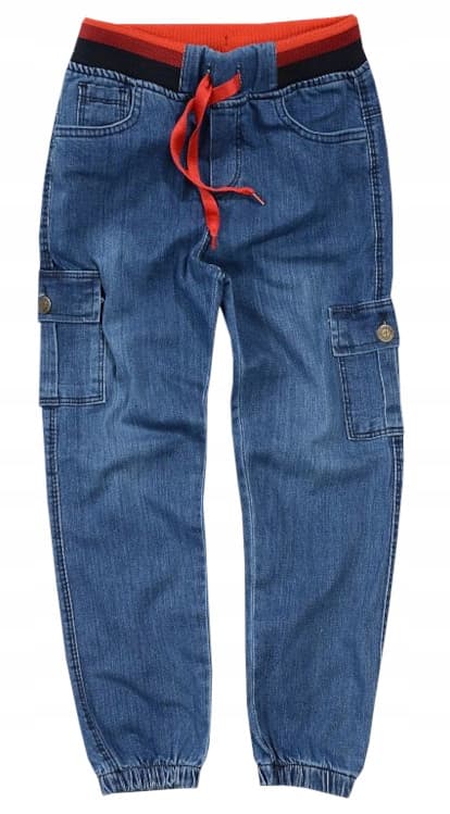 DRENGE CARGO JEANS MED ELASTIK, RØDT BÆLTE, blå 3 J193M