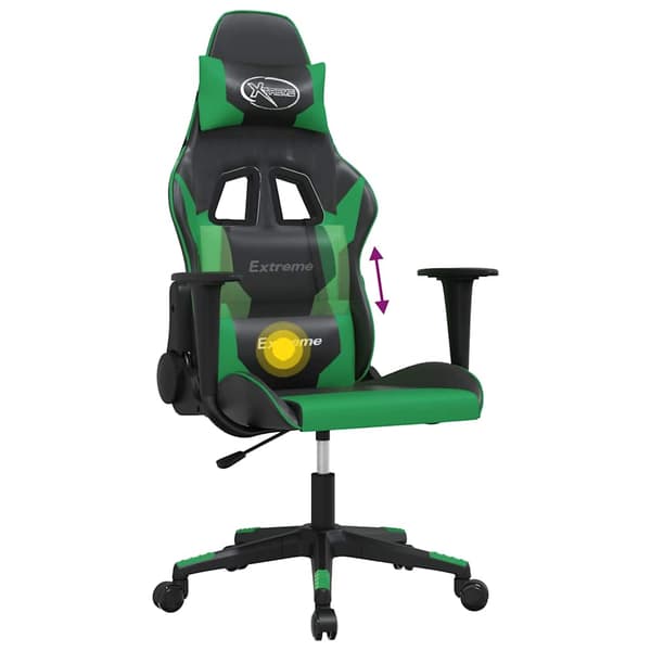 vidaXL massage-gamingstol, sort og grøn, kunstlæder