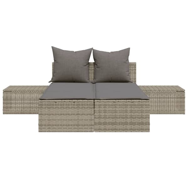 vidaXL dobbelt dagseng med hynder, grå, polyrattan