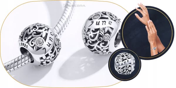 Charms juni måned sølv pr 925 perle zirkonium perle perler juni