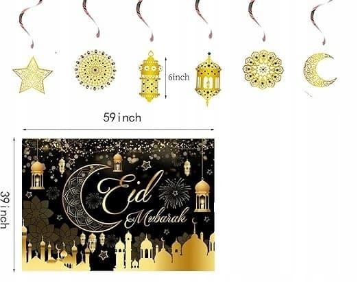 Ramadan Eid Mubarak Dekorationer Hængende Balloner, Guld, Sort