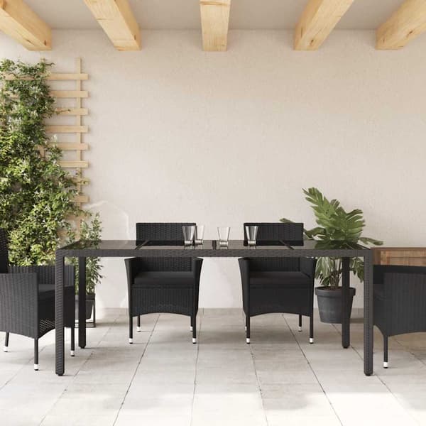 vidaXL havebord med glasplade sort 190x90x75 cm