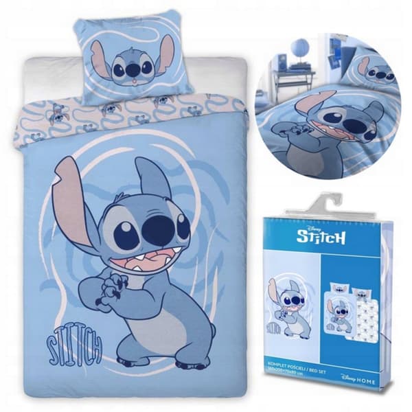 Stitch barnsängkläder, 100% bomull, blå, 100x135
