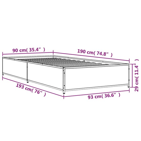 vidaXL Sängram brun ek 90x190 cm träbaserat material