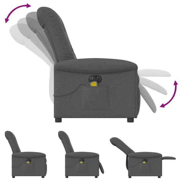vidaXL elektrisk lænestol med massagefunktion, mørkegrå, stof
