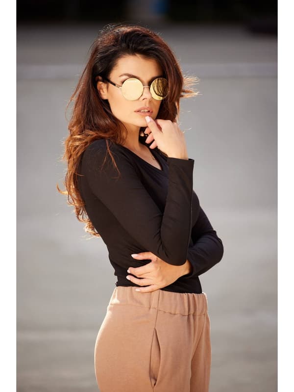 Basis bomuldsbluse med V-hals, sort XL