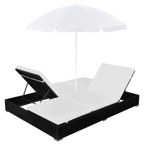 vidaXL havestol i polyrattan med parasol, sort