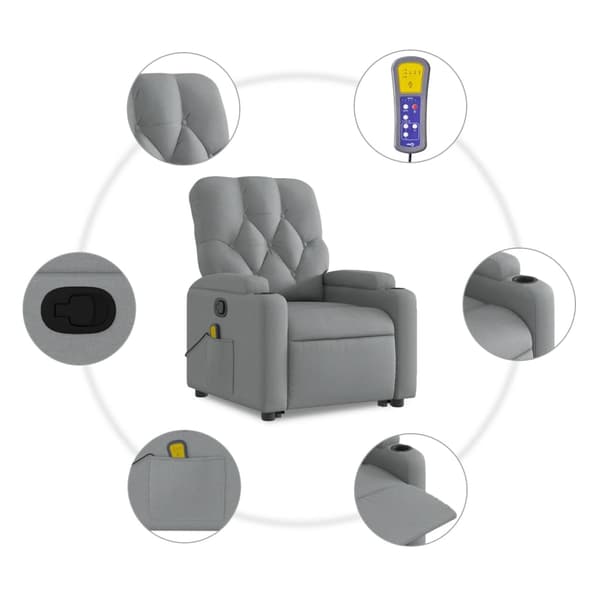 vidaXL Lyftbar massagefåtölj ljusgrå tyg