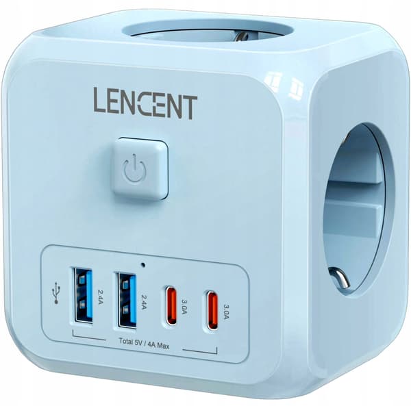 LENCENT PA037EU-2A2C grenuttag 7 uttag inklusive 2x USB A, 2x USB C