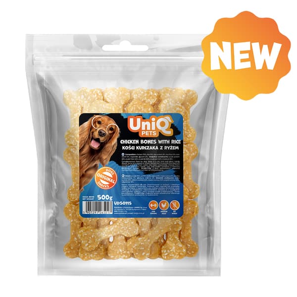 Hundegodbidder Bløde kyllingeterninger med ris UniQ Pets 500g