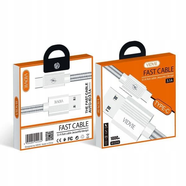 USB-KABEL Micro USB microUSB 3.1A 1m FAST hvid BOX VIDVIE C510