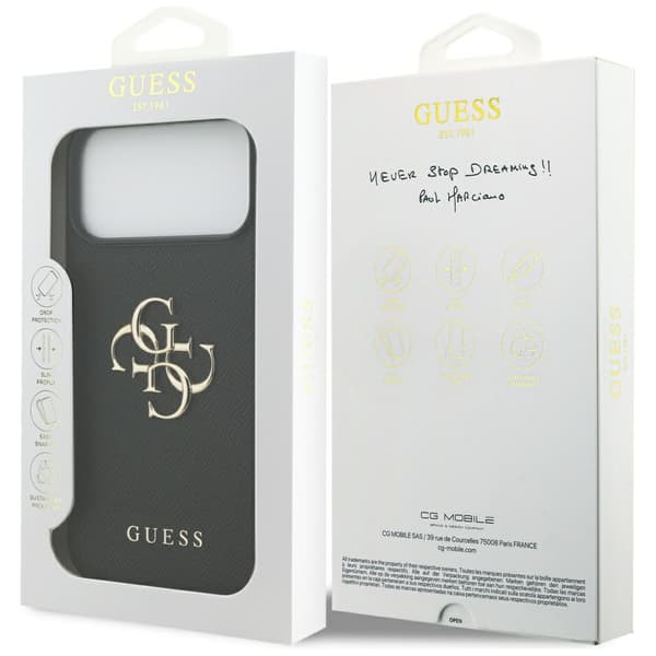 Guess Grained Big 4G & Classic Logo cover til iPhone 17 Pro Max, sort
