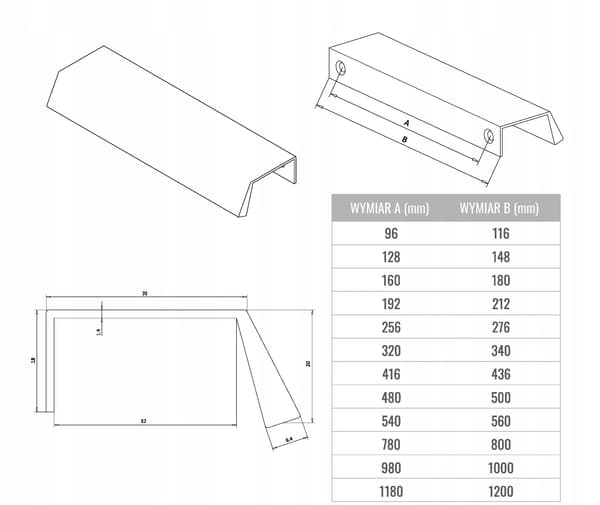 Møbelgreb kant sort MAT 34cm loft light holdbar UA09